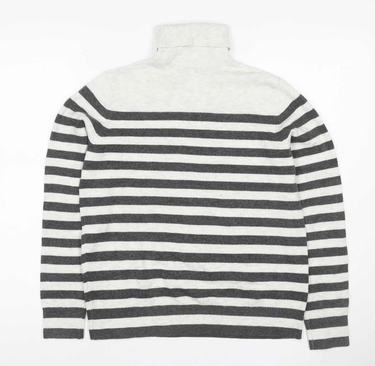 Back view of Marks & Spencer Women Grey Ivory Striped Roll Neck Jumper, size S
