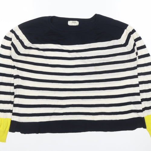 Zara Women Multicoloured M Striped Cotton Knit Pullover Jumper