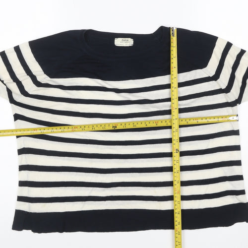Zara Women Multicoloured M Striped Cotton Knit Pullover Jumper