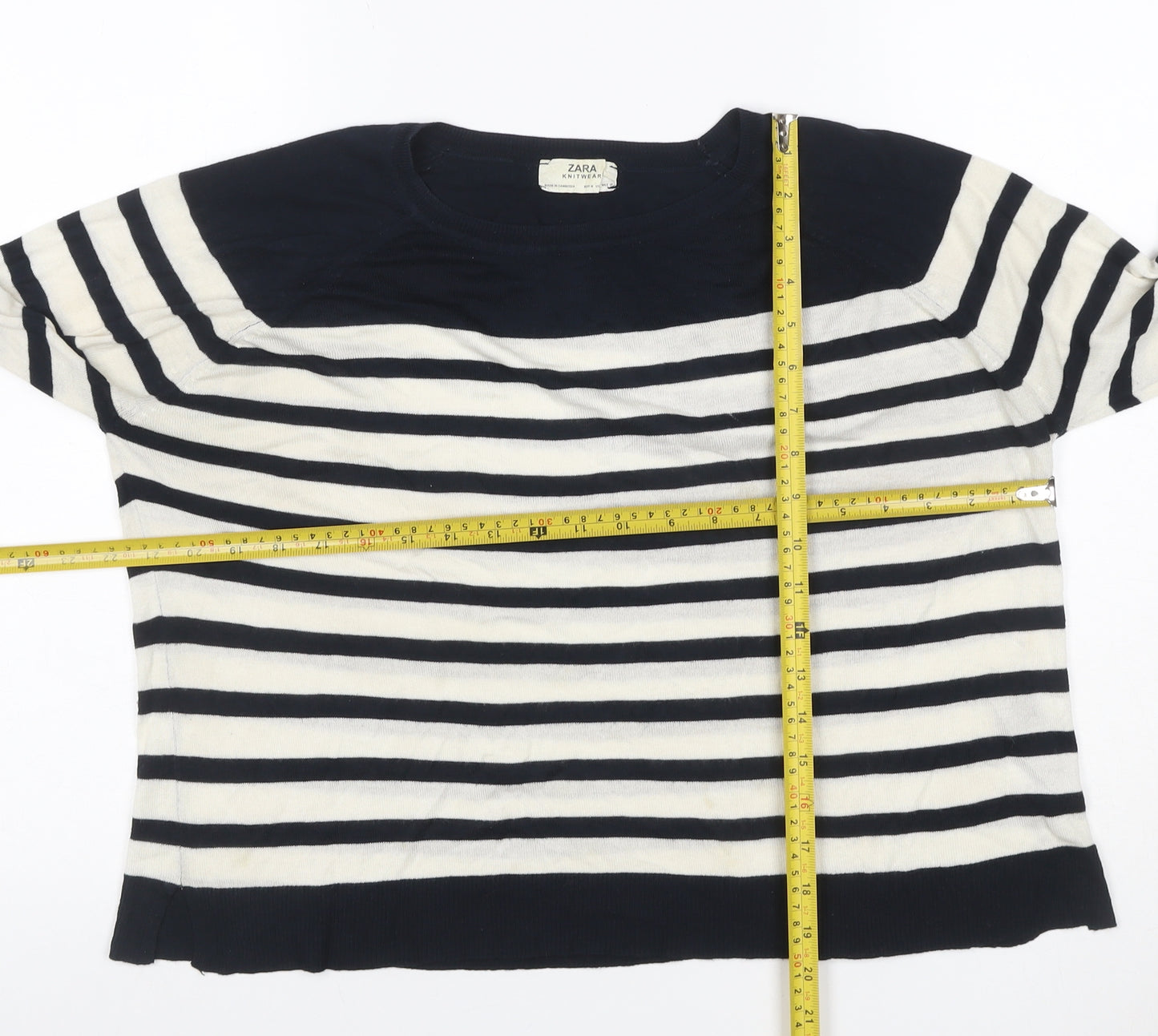 Zara Women Multicoloured M Striped Cotton Knit Pullover Jumper