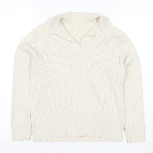 UNIQLO Women Ivory M Rib Knit Collared Long Sleeve Pullover Jumper