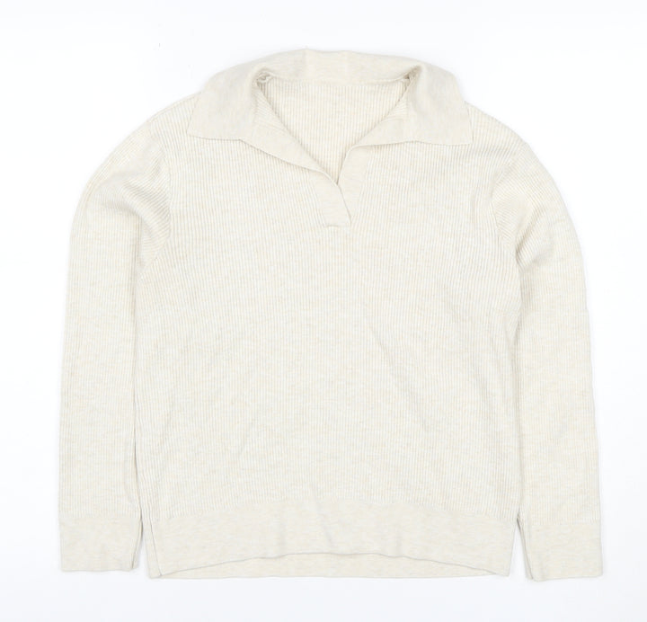 UNIQLO Women Ivory M Rib Knit Collared Long Sleeve Pullover Jumper