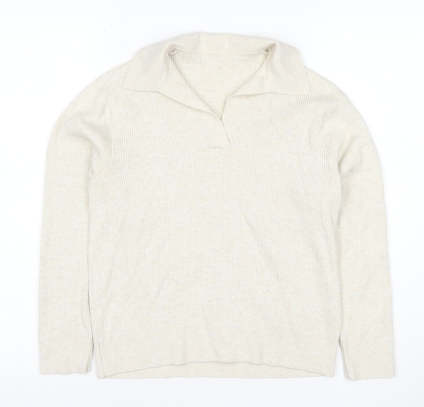 UNIQLO Women Ivory M Rib Knit Collared Long Sleeve Pullover Jumper