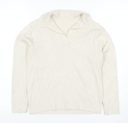 UNIQLO Women Ivory M Rib Knit Collared Long Sleeve Pullover Jumper