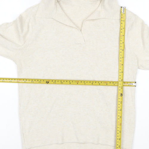 UNIQLO Women Ivory M Rib Knit Collared Long Sleeve Pullover Jumper