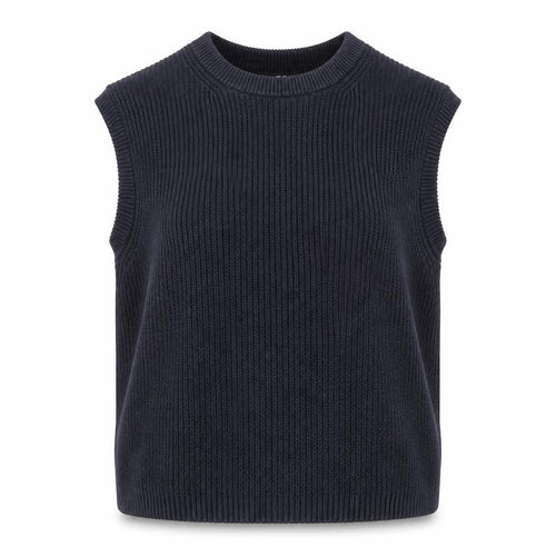 Uniqlo Women Blue M Ribbed Cotton Knit Sleeveless Crew Neck Vest