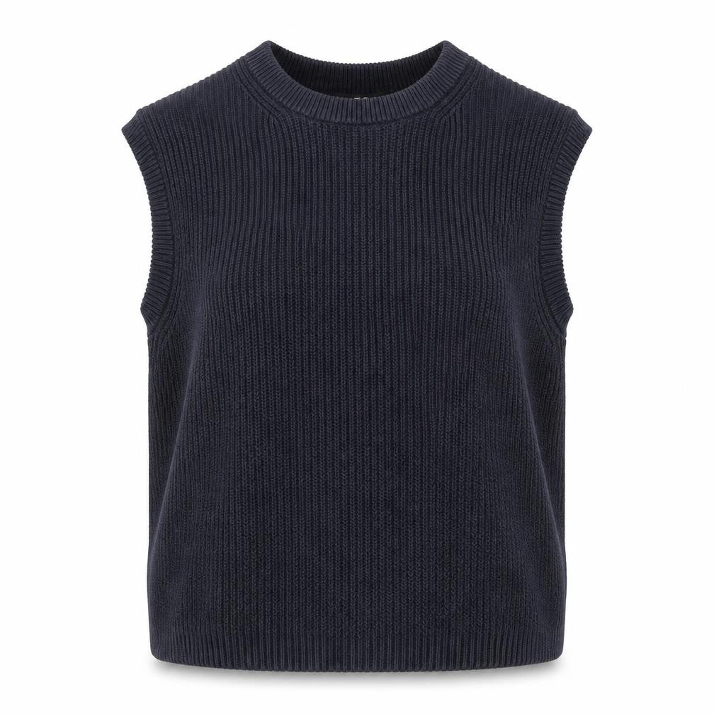Uniqlo Women Blue M Ribbed Cotton Knit Sleeveless Crew Neck Vest