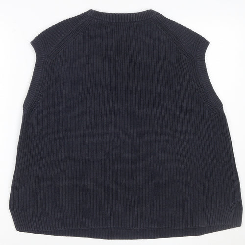 Uniqlo Women Blue M Ribbed Cotton Knit Sleeveless Crew Neck Vest