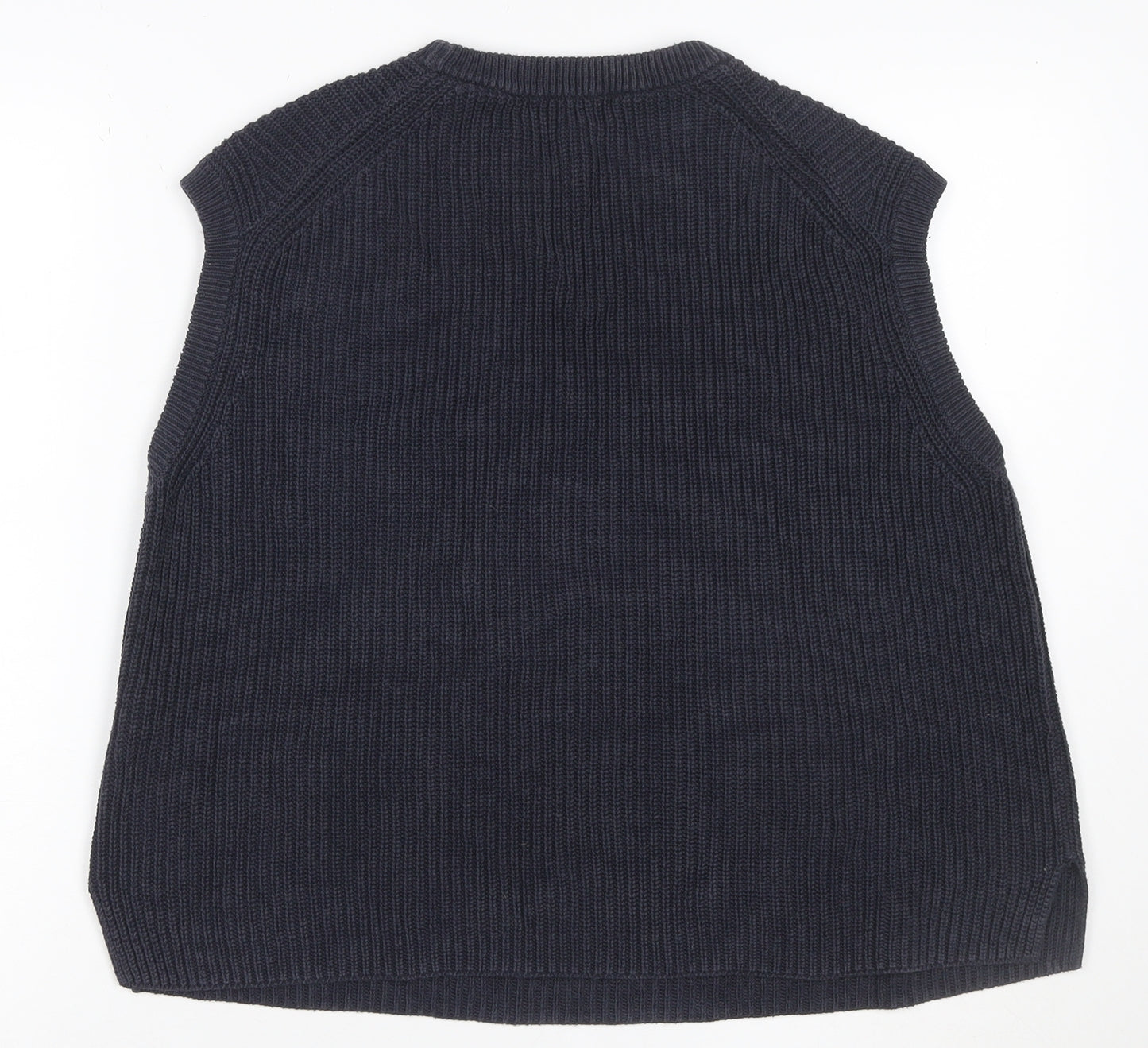 Uniqlo Women Blue M Ribbed Cotton Knit Sleeveless Crew Neck Vest