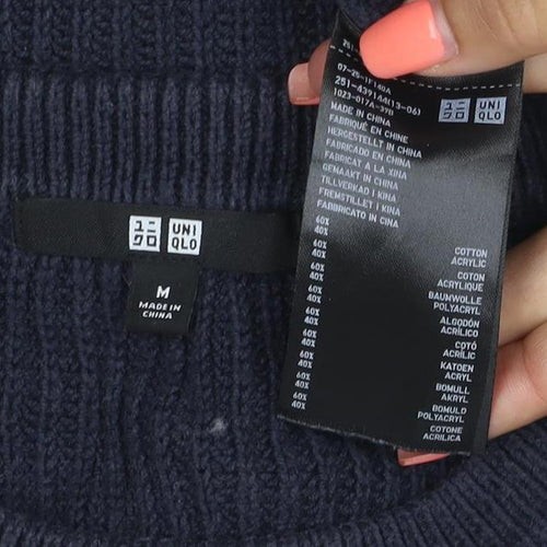 Uniqlo Women Blue M Ribbed Cotton Knit Sleeveless Crew Neck Vest