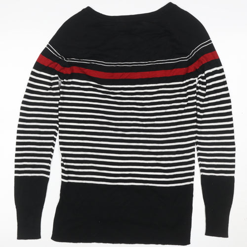 Next Women’s Black Red White Striped Knit Jumper UK 8 Pullover