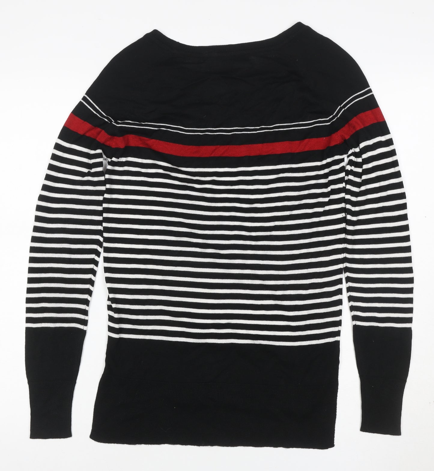 Next Women’s Black Red White Striped Knit Jumper UK 8 Pullover
