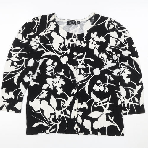 Lilly Collection Women’s Black White Floral Knit Cardigan L