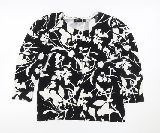 Lilly Collection Women’s Black White Floral Knit Cardigan L