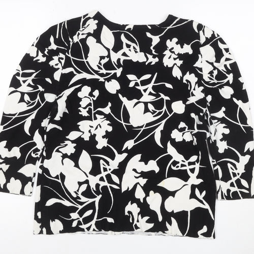 Lilly Collection Women’s Black White Floral Knit Cardigan L