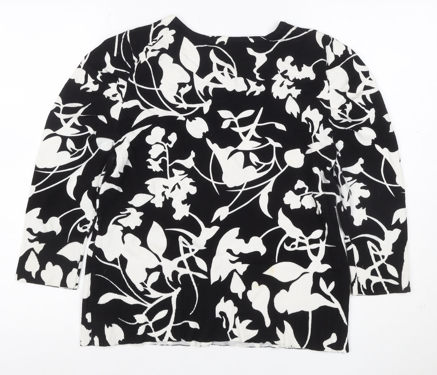 Lilly Collection Women’s Black White Floral Knit Cardigan L
