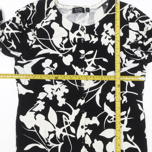 Lilly Collection Women’s Black White Floral Knit Cardigan L