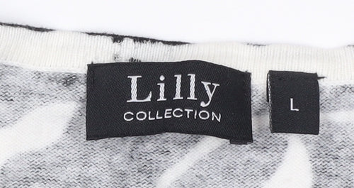 Lilly Collection Women’s Black White Floral Knit Cardigan L