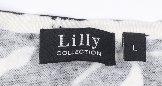 Lilly Collection Women’s Black White Floral Knit Cardigan L