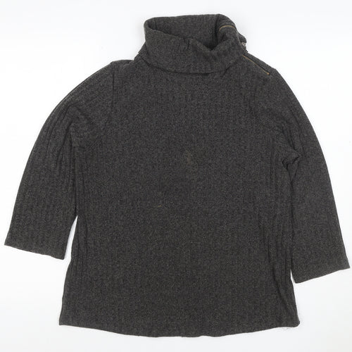 Parallel Skies Women Grey L Knit Roll Neck Zip Tunic Top