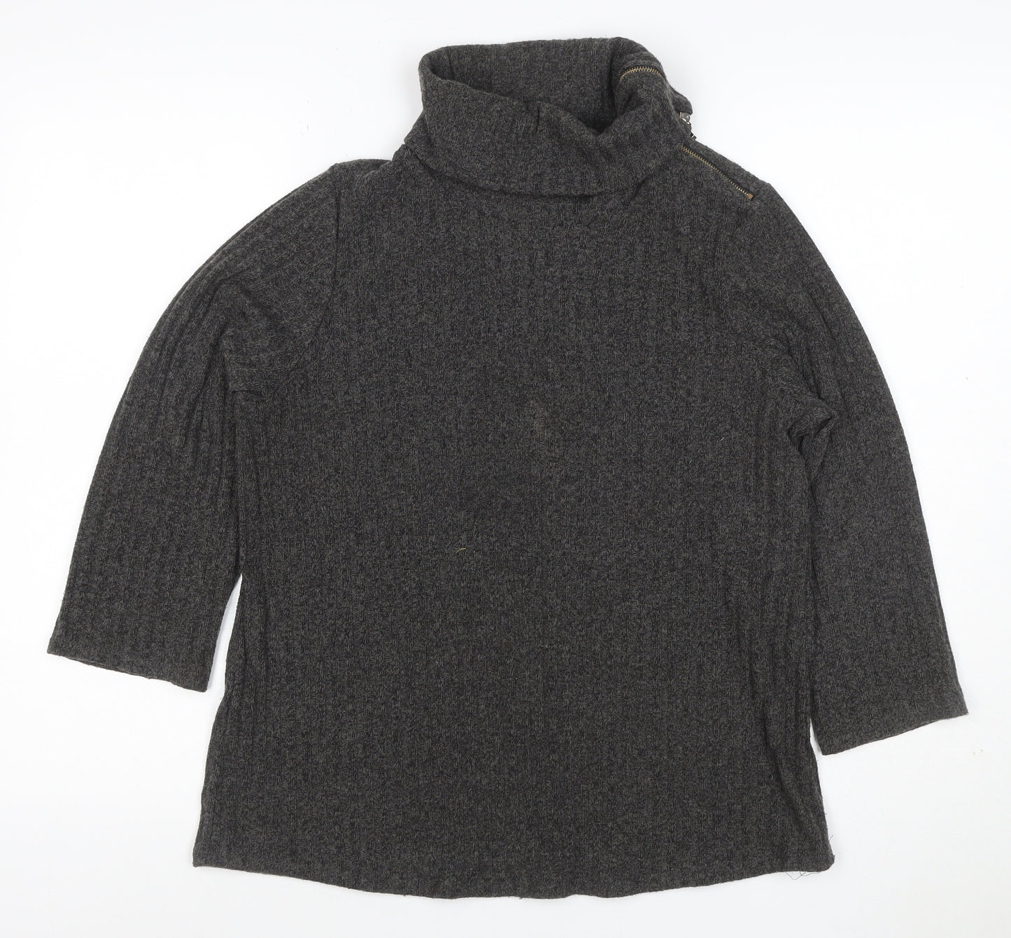 Parallel Skies Women Grey L Knit Roll Neck Zip Tunic Top