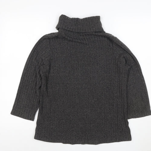Parallel Skies Women Grey L Knit Roll Neck Zip Tunic Top