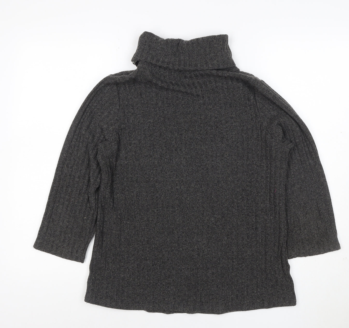 Parallel Skies Women Grey L Knit Roll Neck Zip Tunic Top
