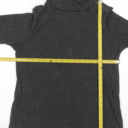 Parallel Skies Women Grey L Knit Roll Neck Zip Tunic Top