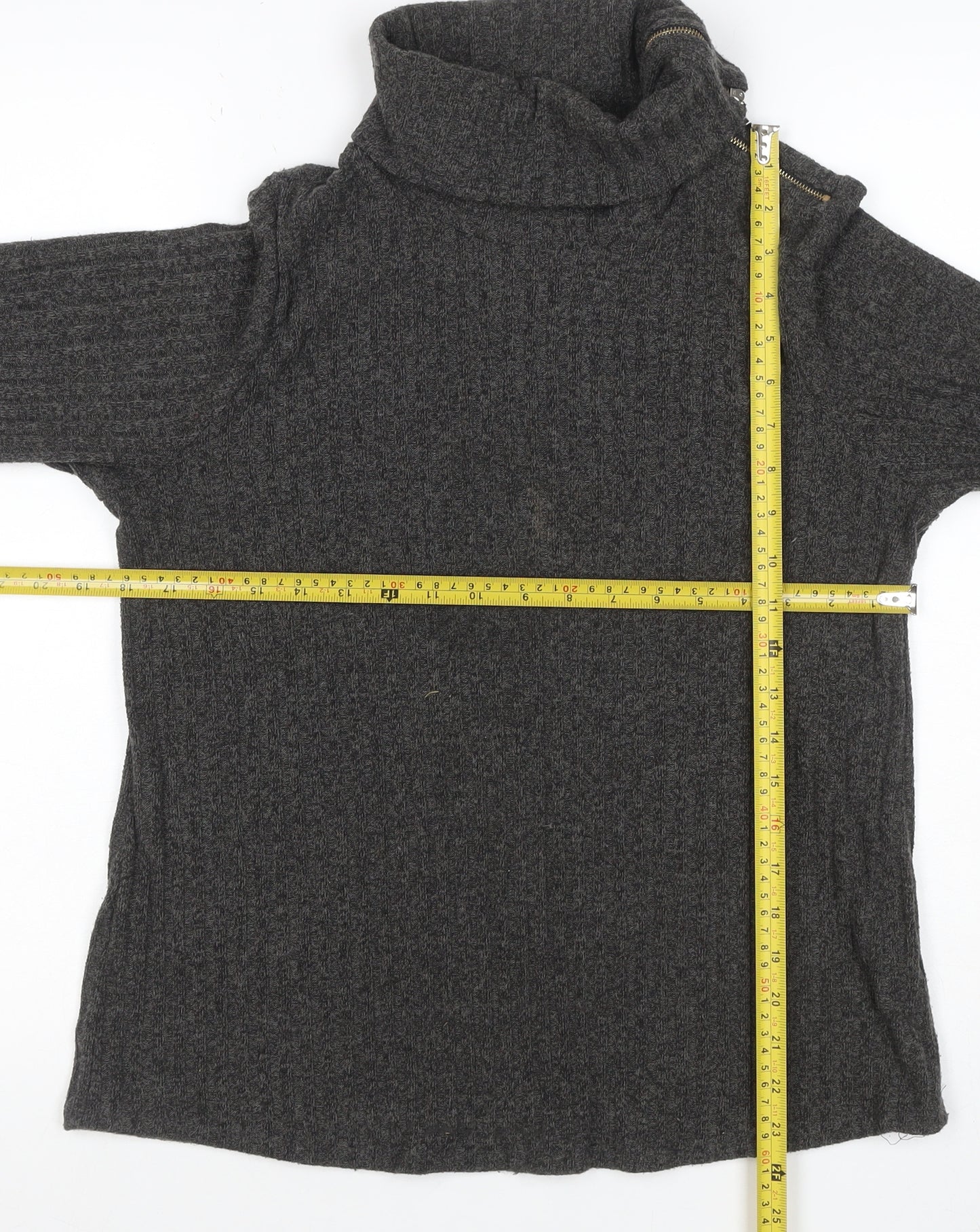 Parallel Skies Women Grey L Knit Roll Neck Zip Tunic Top