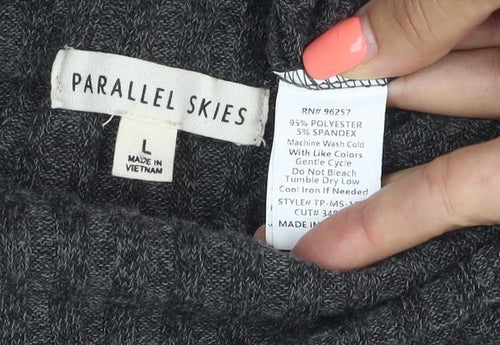 Parallel Skies Women Grey L Knit Roll Neck Zip Tunic Top