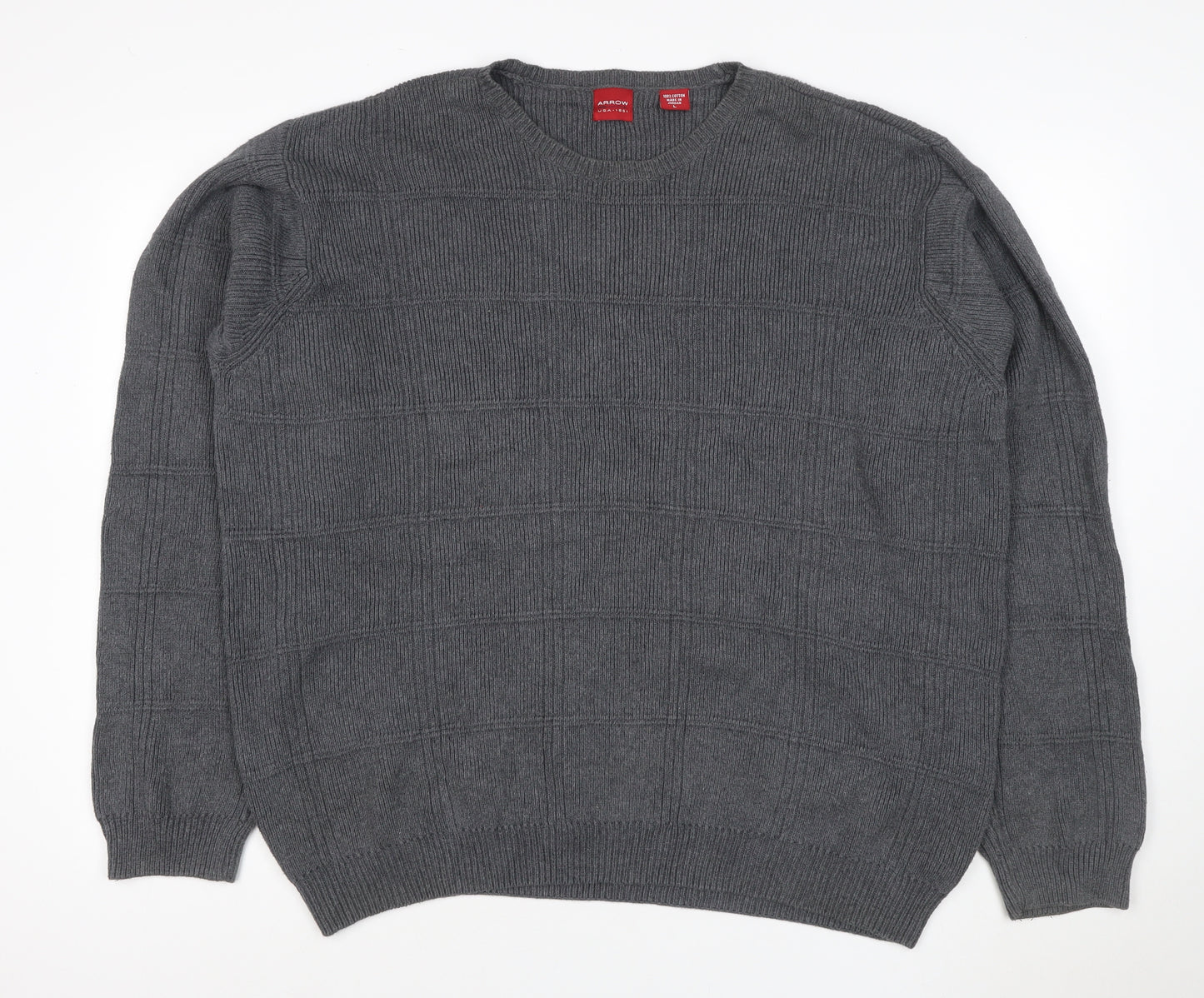 Arrow USA 1851 Men's Grey L Crew Neck Geometric Cotton Jumper