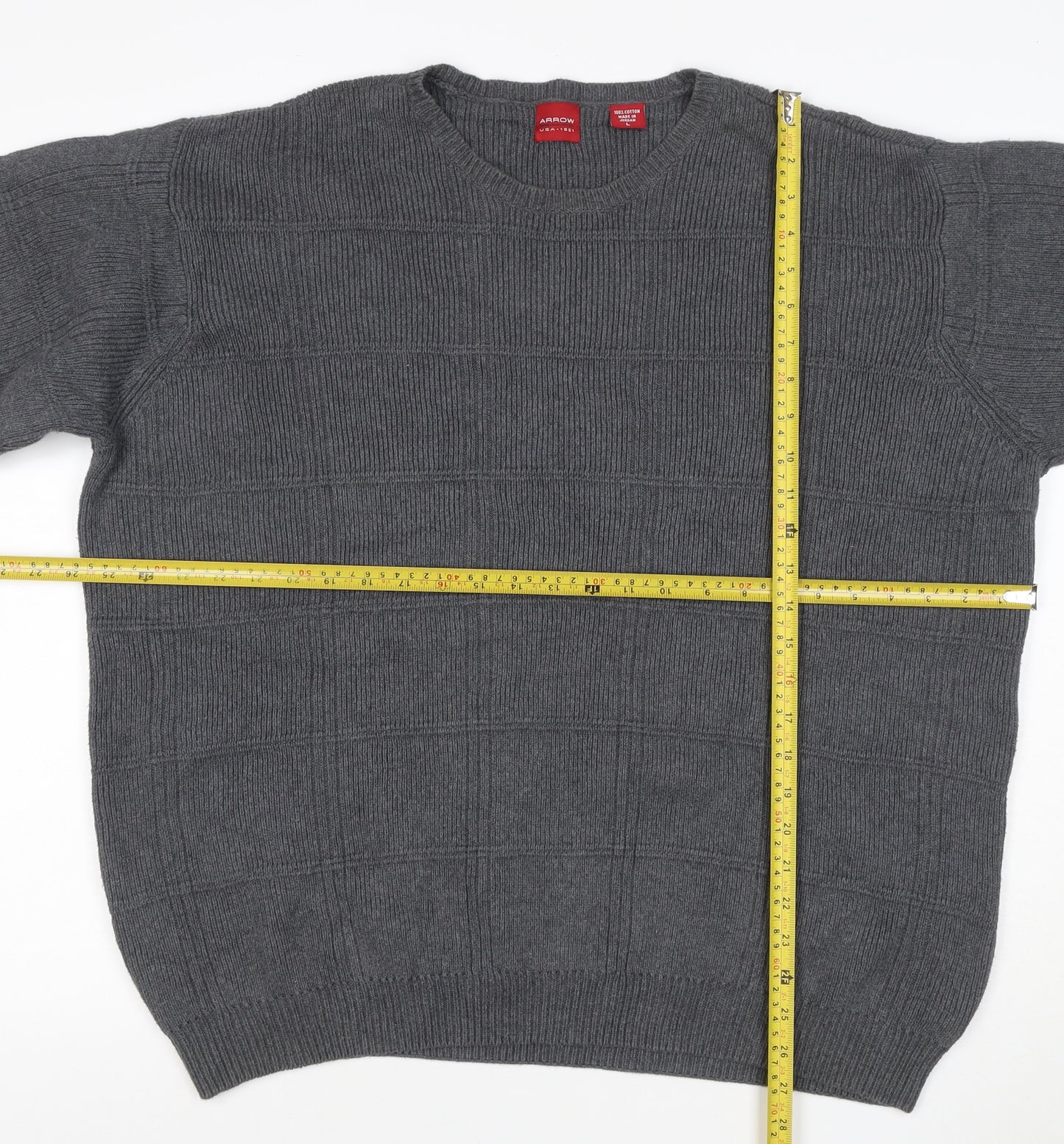 Arrow USA 1851 Men's Grey L Crew Neck Geometric Cotton Jumper
