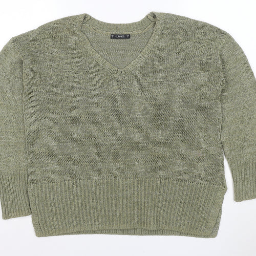 Dunnes Women Green M V-Neck Chunky Knit Raglan Sleeve Jumper