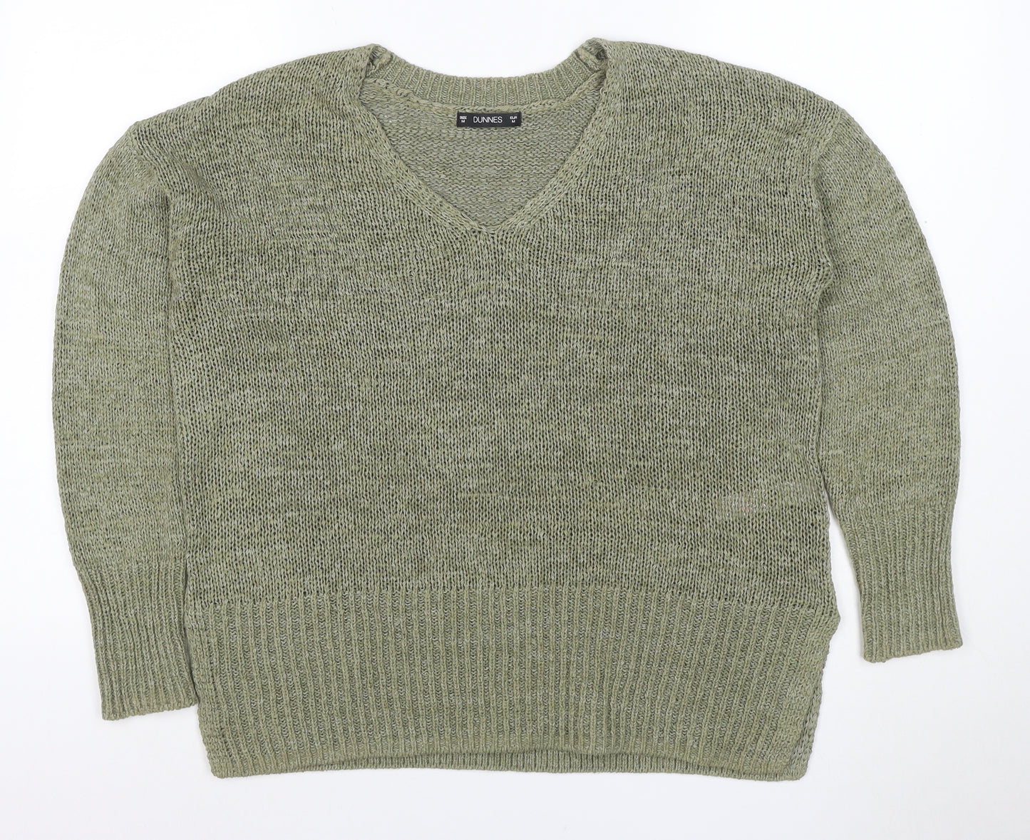 Dunnes Women Green M V-Neck Chunky Knit Raglan Sleeve Jumper