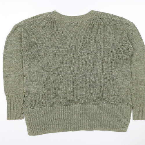 Dunnes Women Green M V-Neck Chunky Knit Raglan Sleeve Jumper