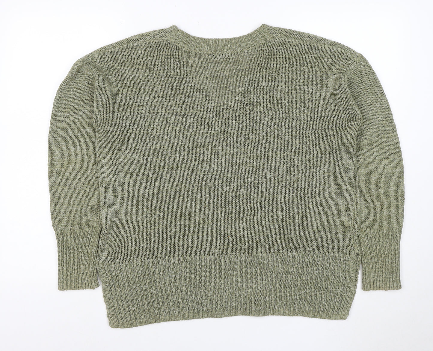 Dunnes Women Green M V-Neck Chunky Knit Raglan Sleeve Jumper
