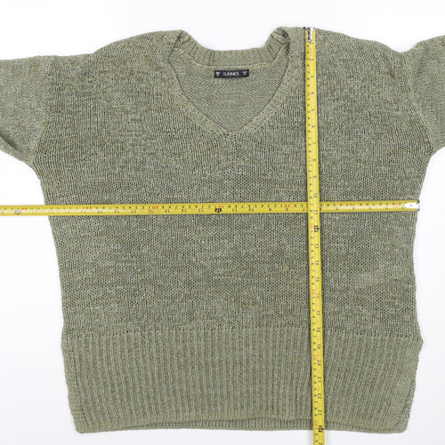 Dunnes Women Green M V-Neck Chunky Knit Raglan Sleeve Jumper