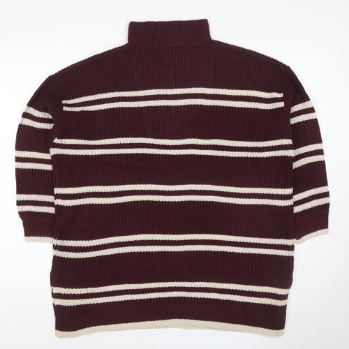 Yours Women Burgundy Ivory Striped 1/4 Zip Knit Jumper UK 14-16