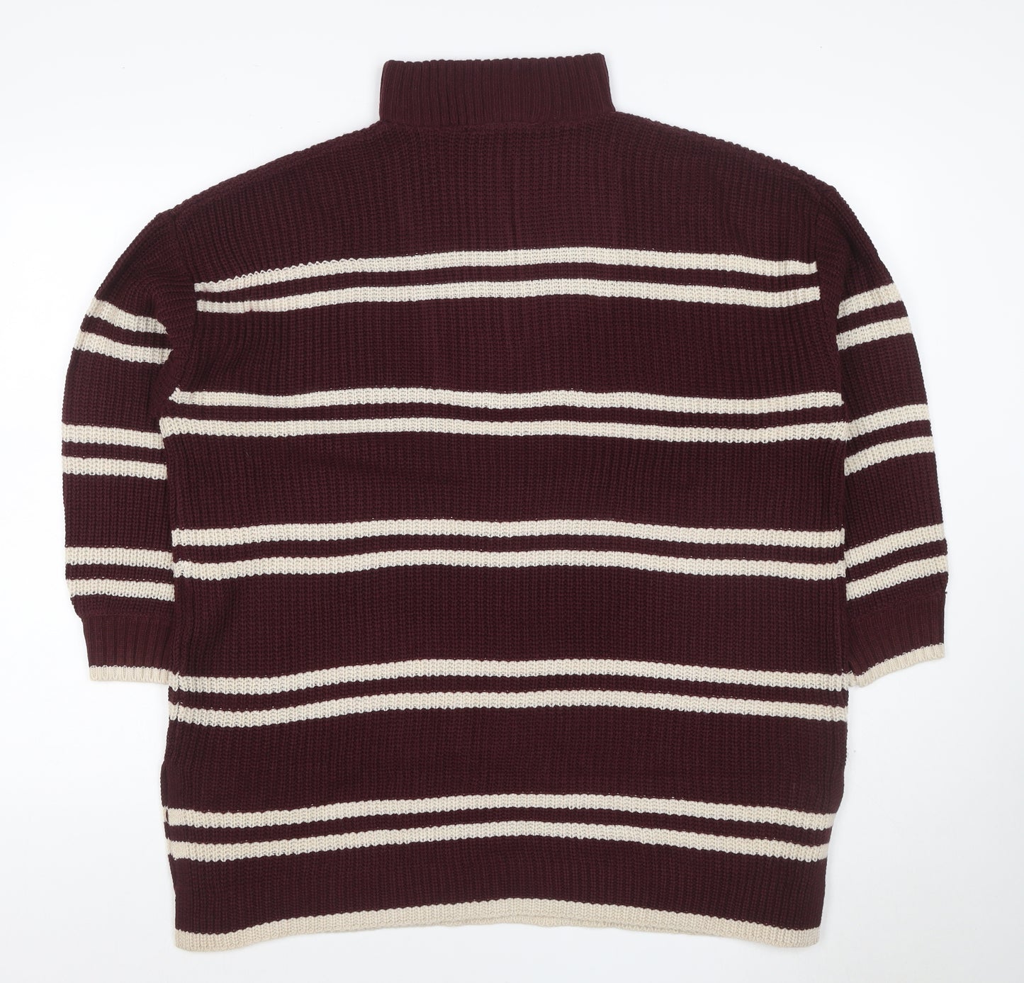 Yours Women Burgundy Ivory Striped 1/4 Zip Knit Jumper UK 14-16