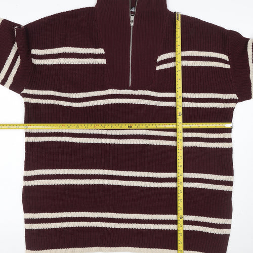Yours Women Burgundy Ivory Striped 1/4 Zip Knit Jumper UK 14-16