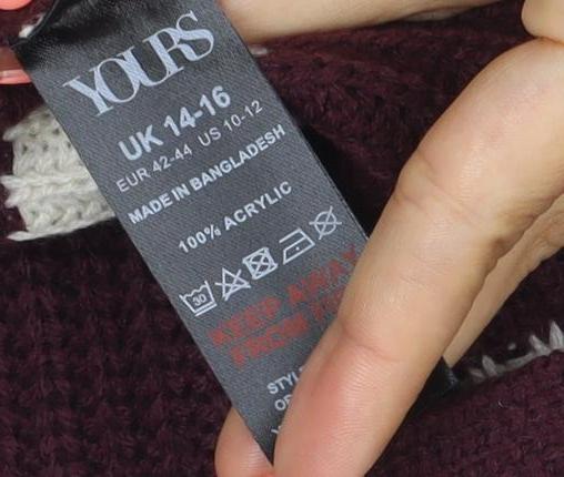 Yours Women Burgundy Ivory Striped 1/4 Zip Knit Jumper UK 14-16