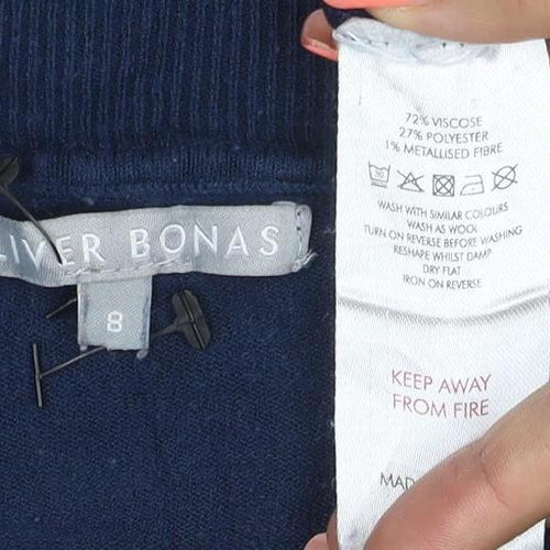 Oliver Bonas Women’s Navy Size 8 Asymmetric Tunic Jumper Metallic Trim