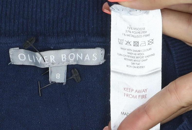 Oliver Bonas Women’s Navy Size 8 Asymmetric Tunic Jumper Metallic Trim
