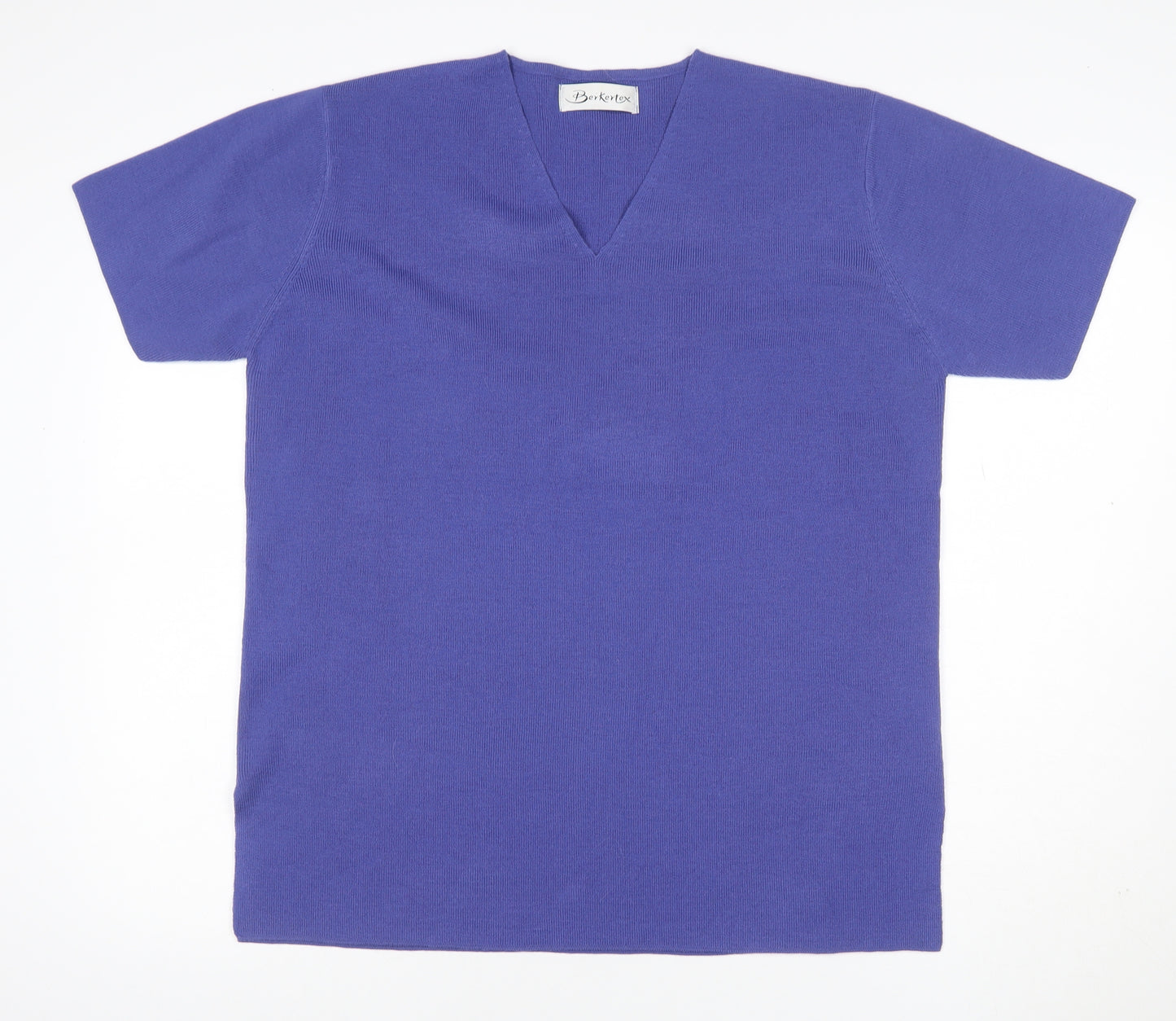 Berkertex Women Purple UK 16 V-Neck Short Sleeve Knit Top