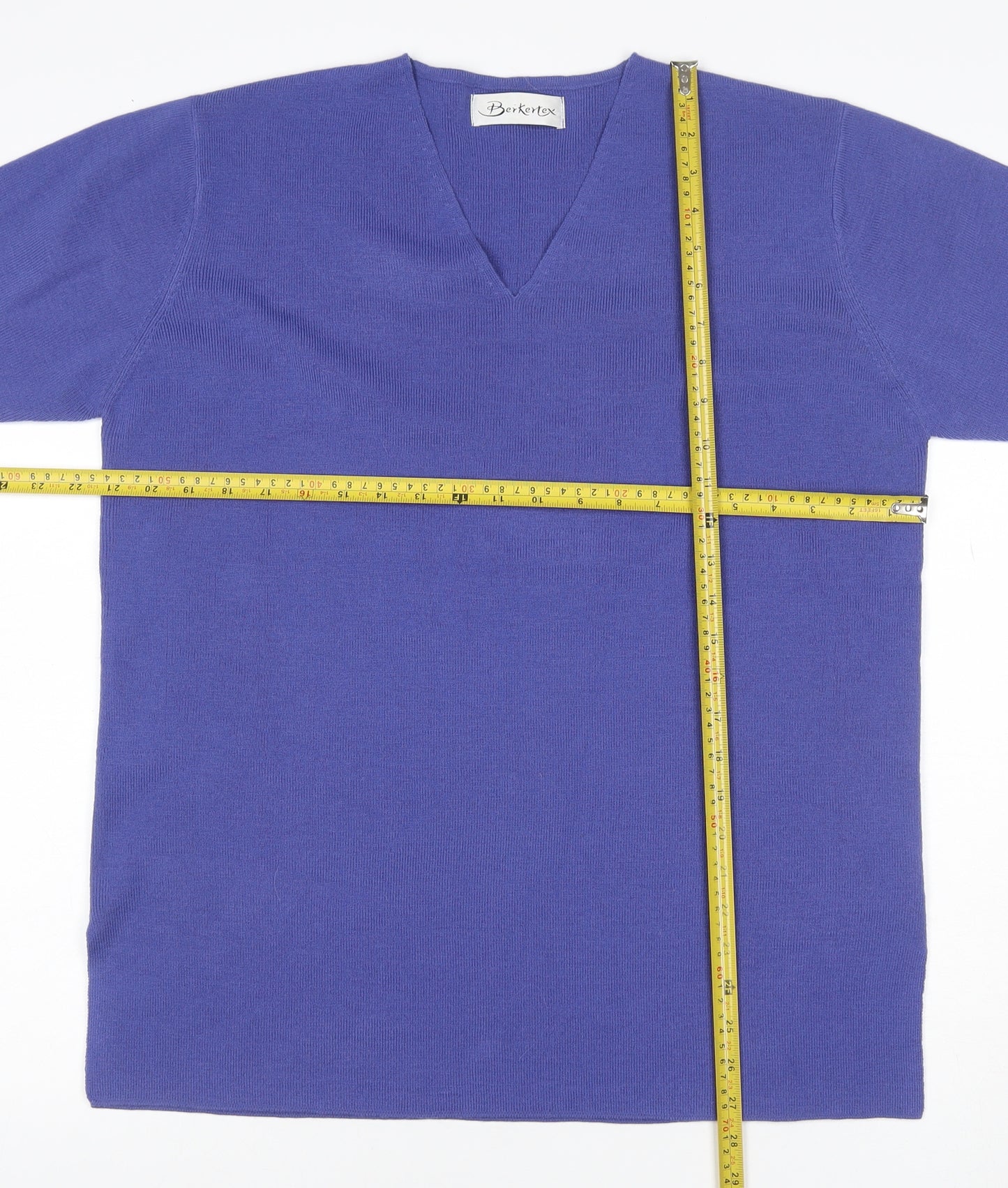 Berkertex Women Purple UK 16 V-Neck Short Sleeve Knit Top