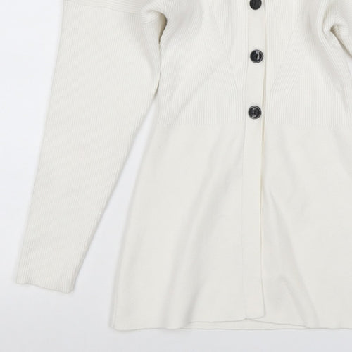 H&M Women Ivory XS Rib Knit V-Neck Button Cardigan