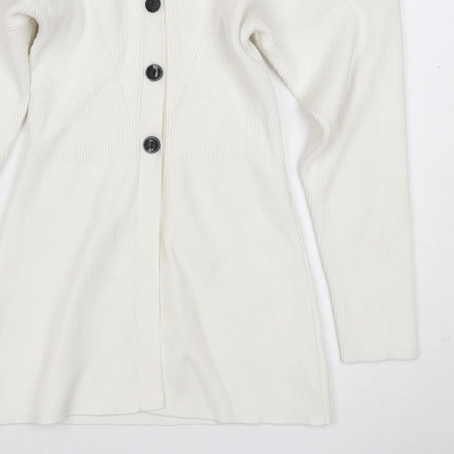 H&M Women Ivory XS Rib Knit V-Neck Button Cardigan