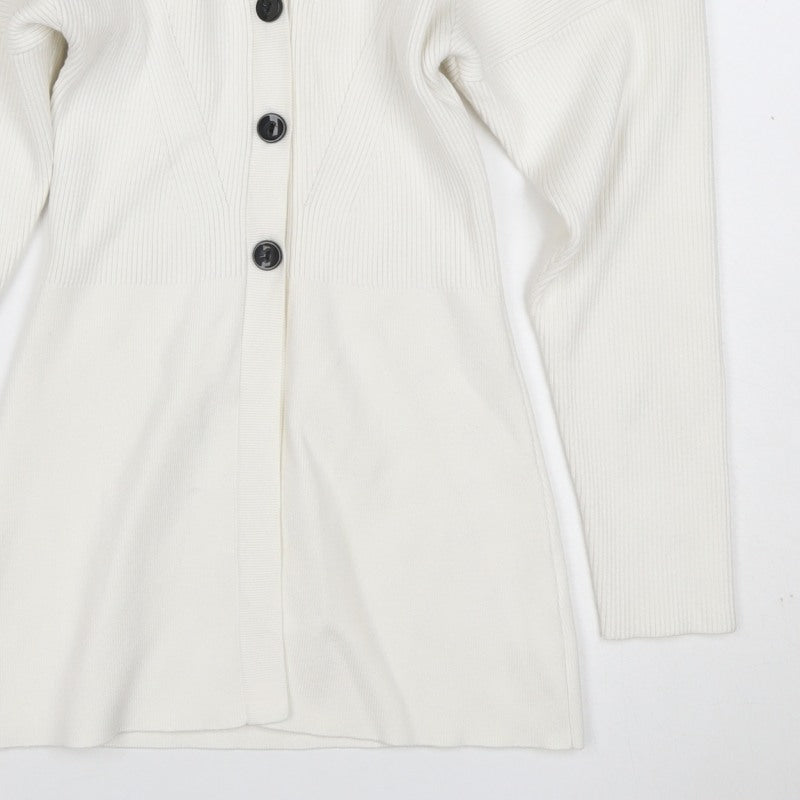 H&M Women Ivory XS Rib Knit V-Neck Button Cardigan