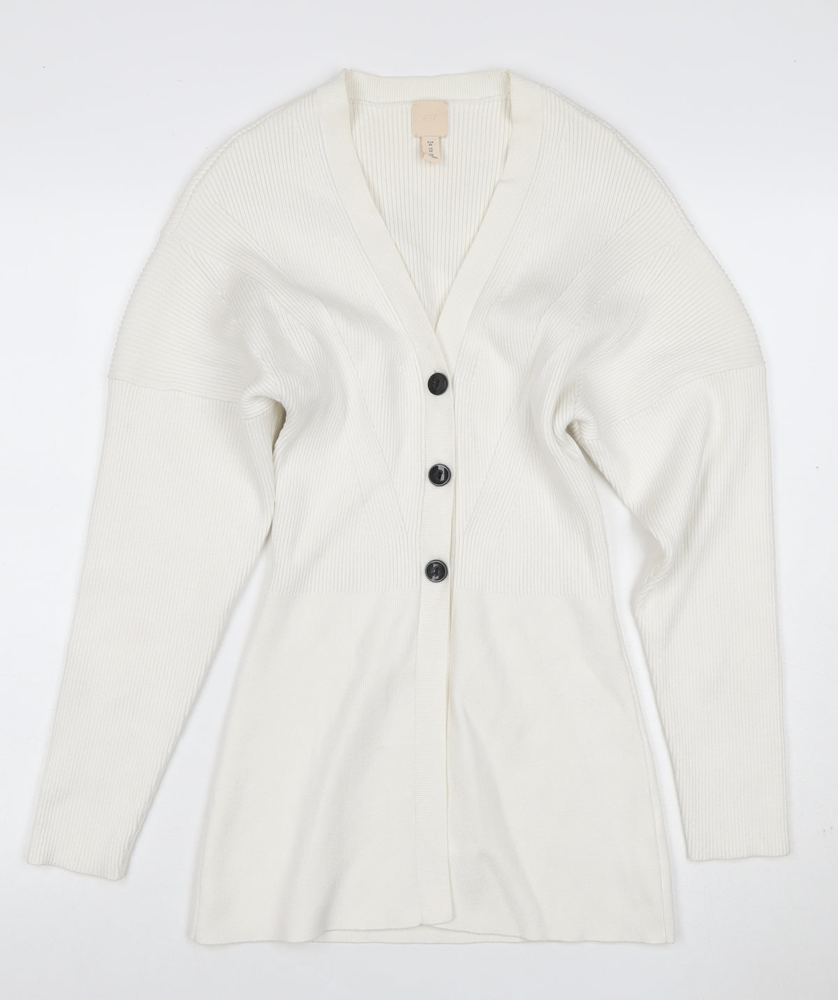 H&M Women Ivory XS Rib Knit V-Neck Button Cardigan