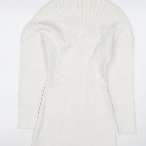 H&M Women Ivory XS Rib Knit V-Neck Button Cardigan